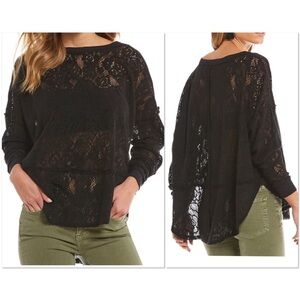 Free People black lace long sleeve blouse
